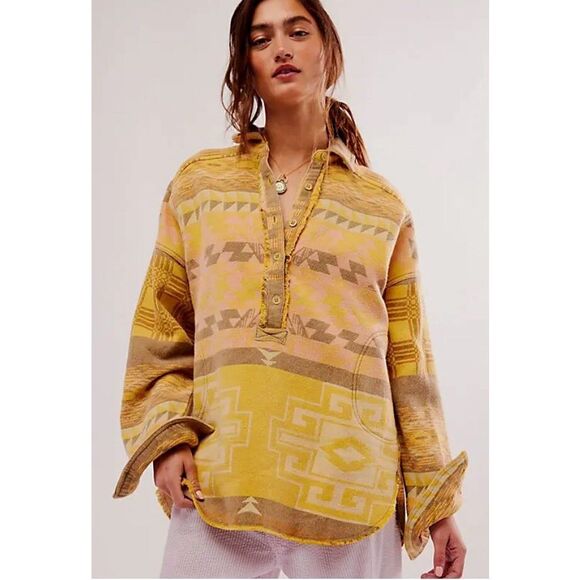 Free People We The Free Arizona Sky Pullover Yellow L Large NEW - Picture 1 of 4